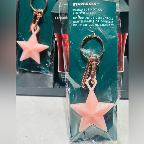 Starbucks Pink Glitter Star Keychain FOB Hot Cup Tumbler Lid Stopper New 2023 - Picture 5 of 12